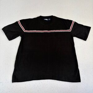 Striped Chest Retro Tee Black Red Vintage Streetwear Short Sleeve Skater Mens S